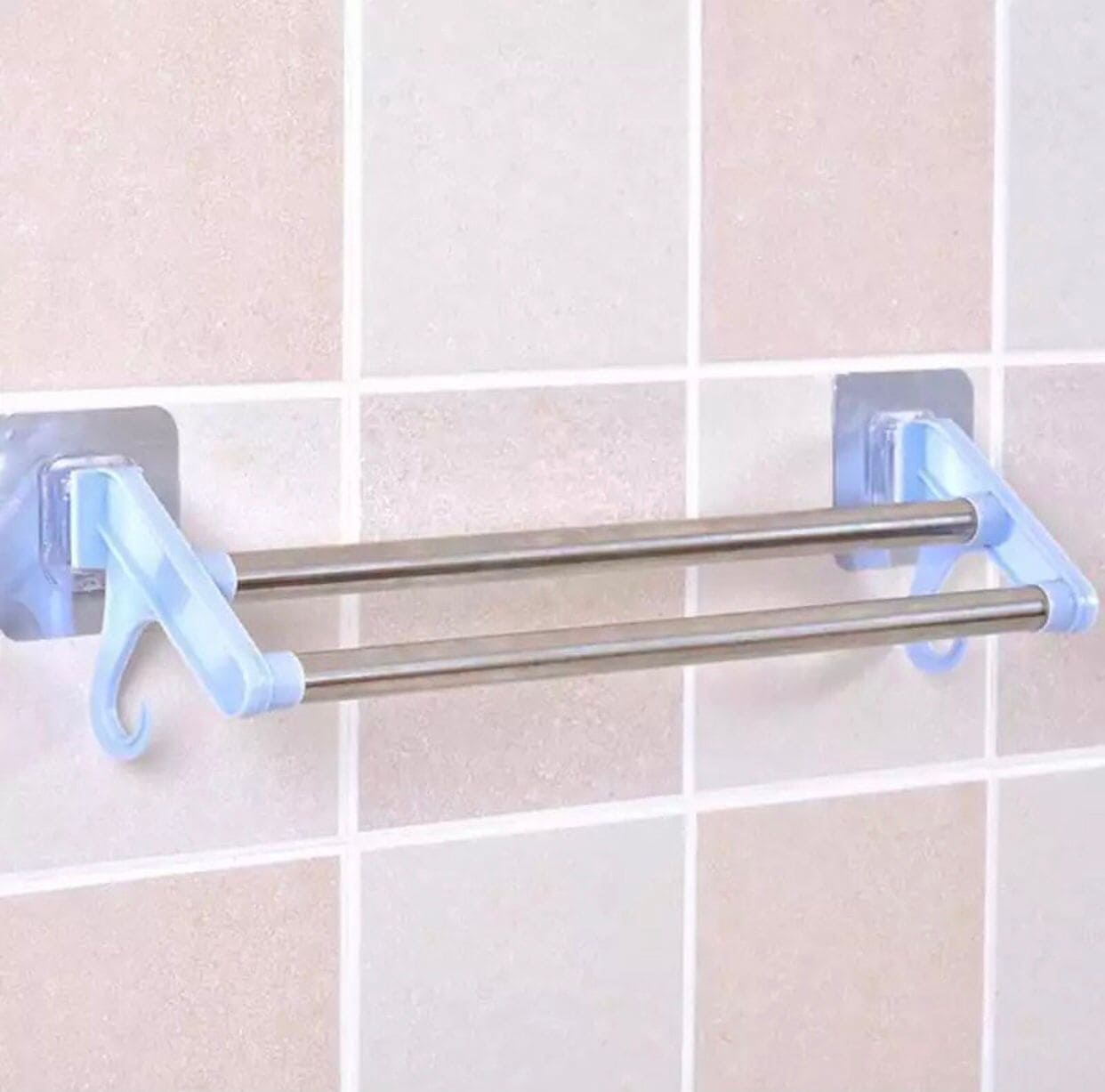 Stainless Steel Wall Mounted Double Shelf Bathroom Towel Rack, Self Adhesive Bath Wall Shelf with 2 Hooks, Wall Mounted Non Perforated Kitchen Utensils Rack Stainless Steel Wall Mounted Double Shelf Bathroom Towel Rack, Self Adhesive Bath Wall Shelf with 2 Hooks, Wall Mounted Non Perforated Kitchen Utensils Rack